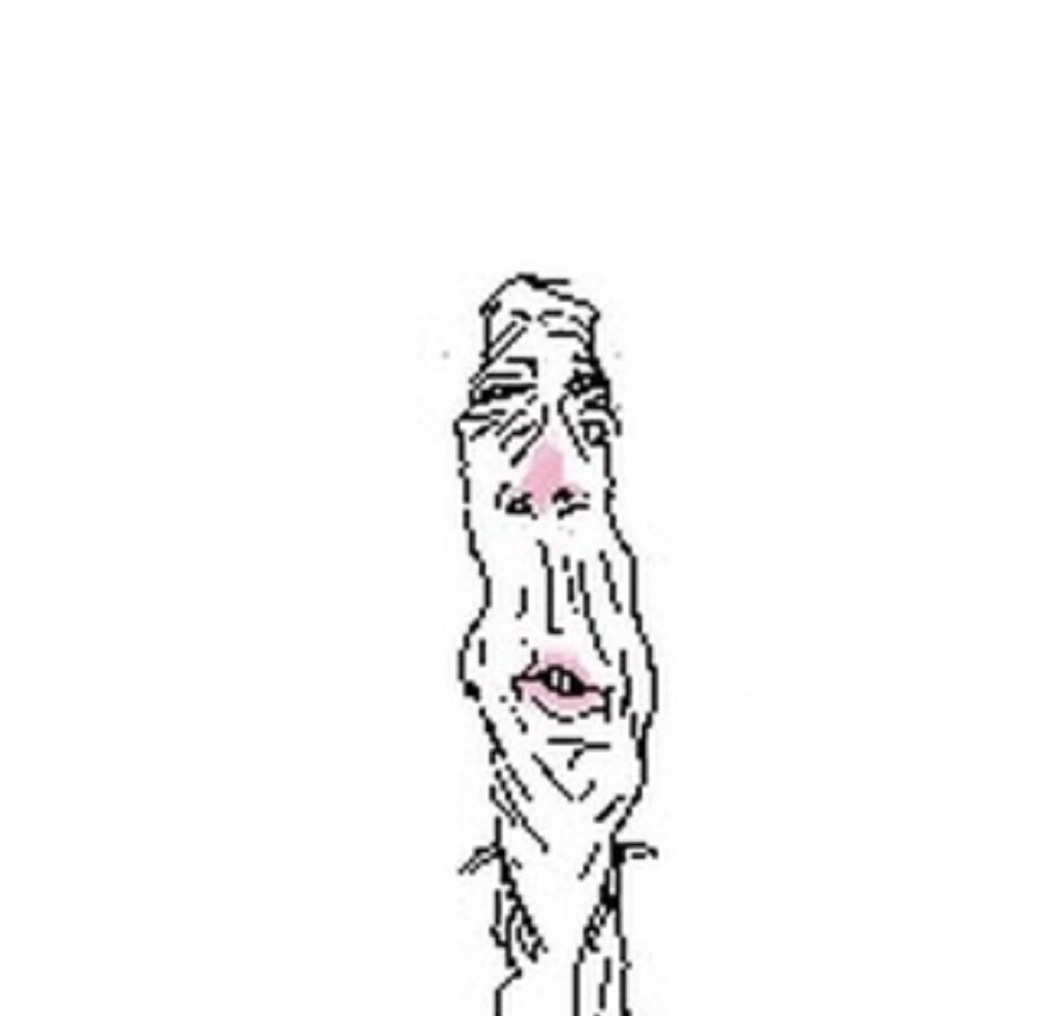 Tall skinny cartoon man slouching with a deeply defeated, droopy-eyed look