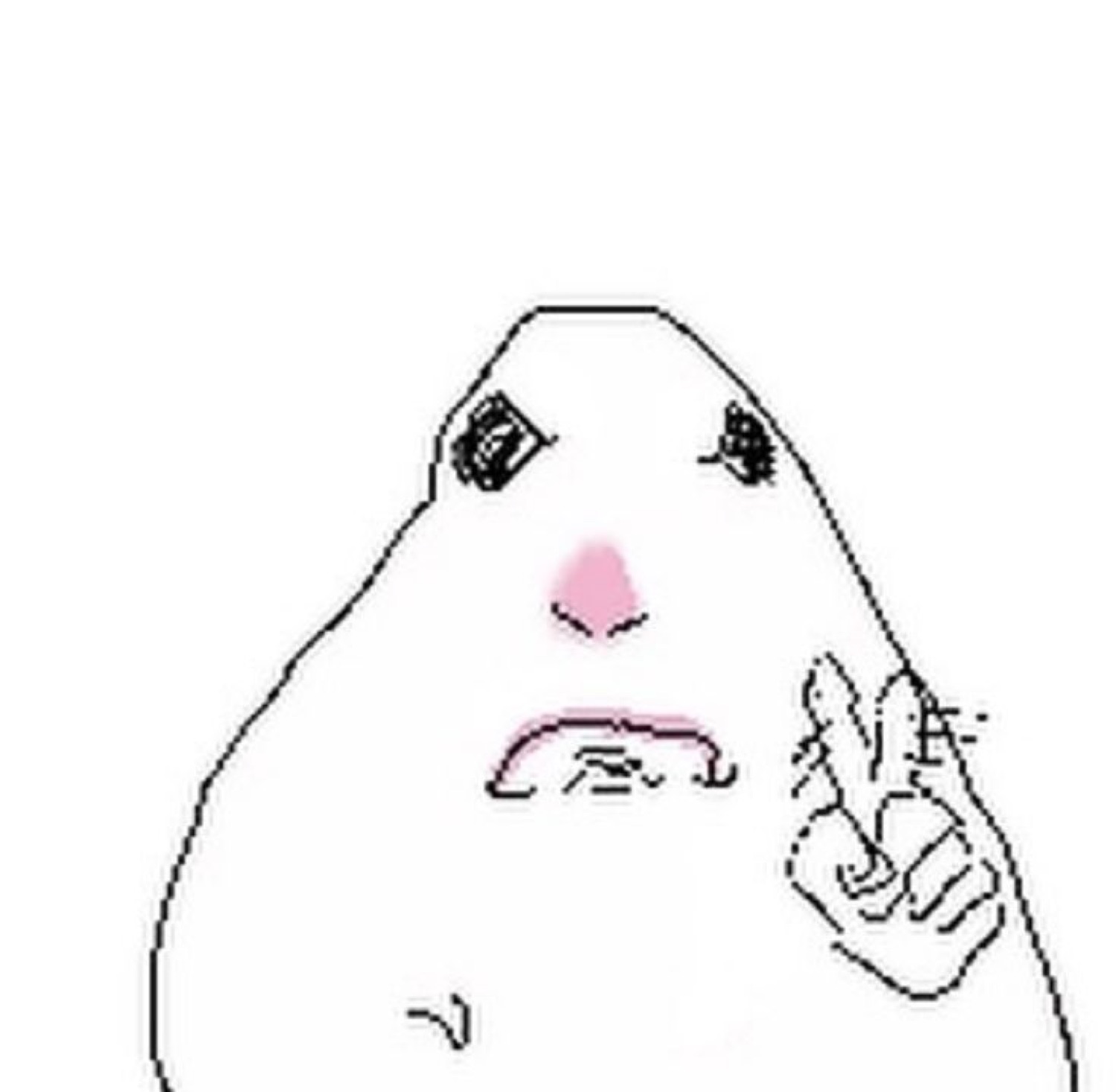 Crude blob cartoon with a frown pointing accusingly with a raised finger