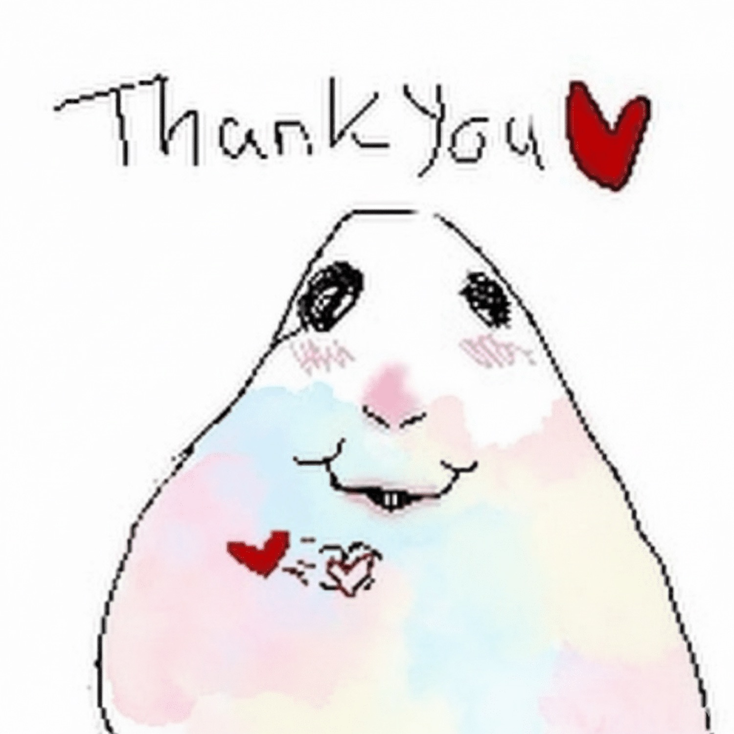 Blushing doodle blob: 'Thank You' with a heart