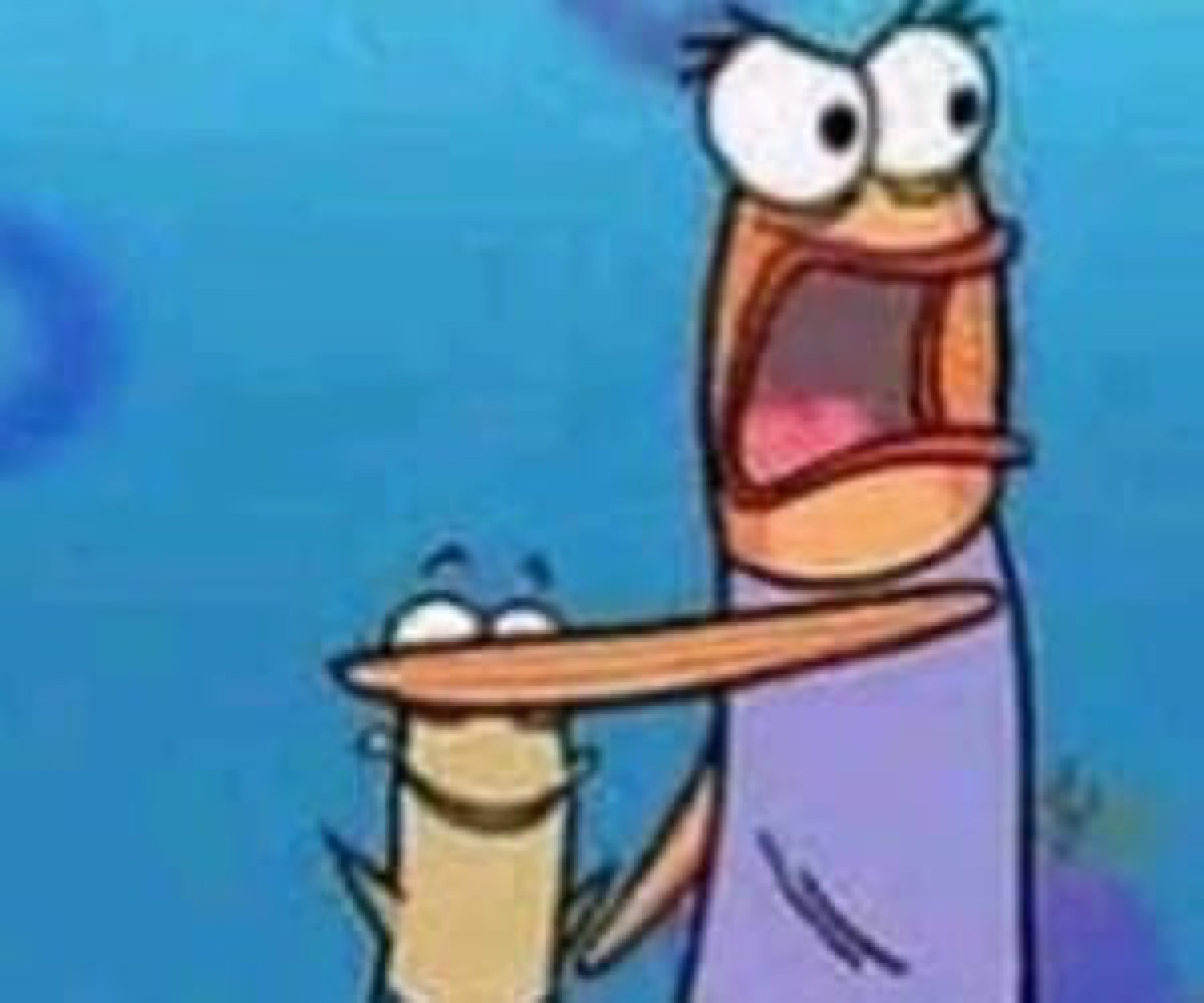Patrick Star neck stretched out, mouth hanging wide open in full cartoon scream