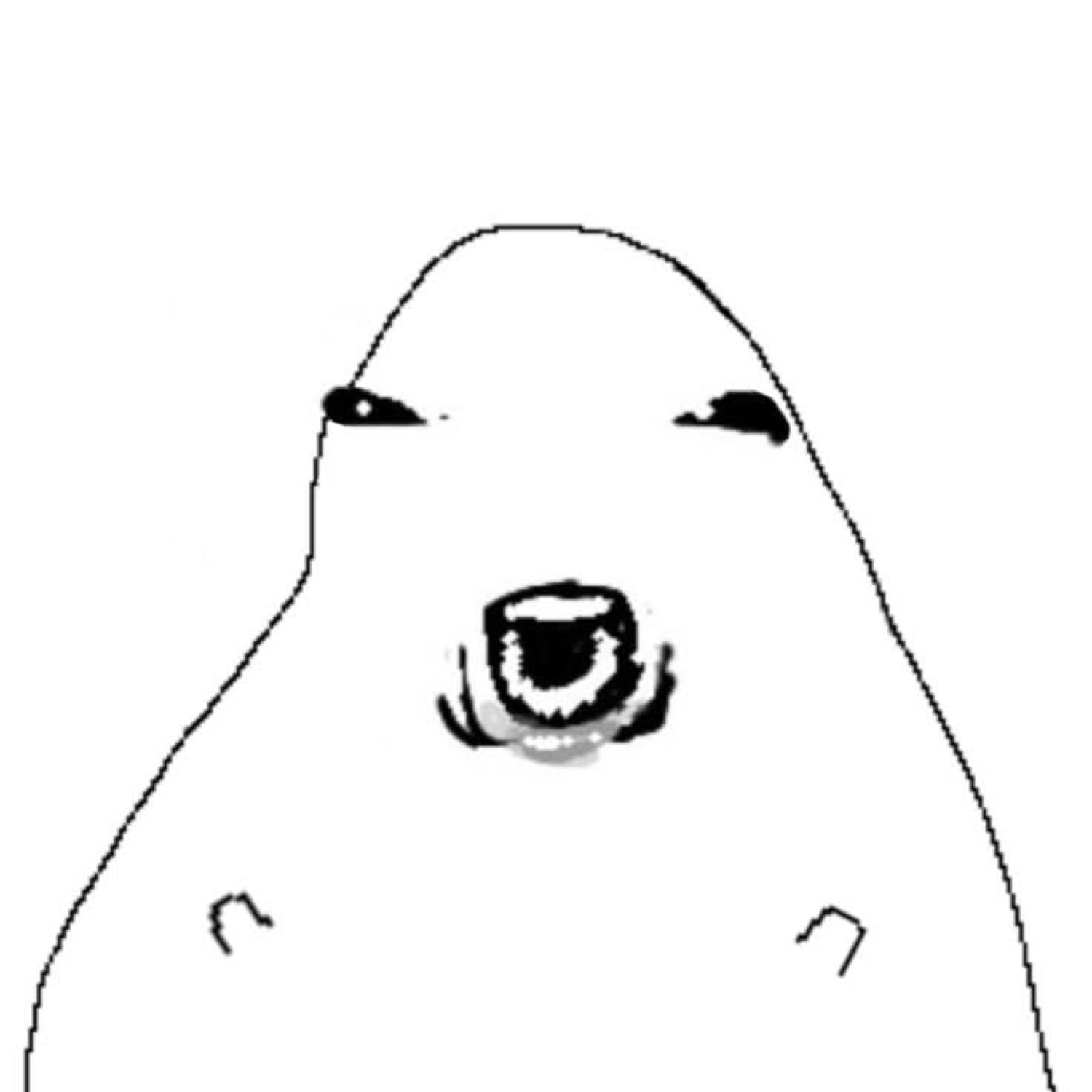 The trollge meme bear with mouth wide open mid-yell