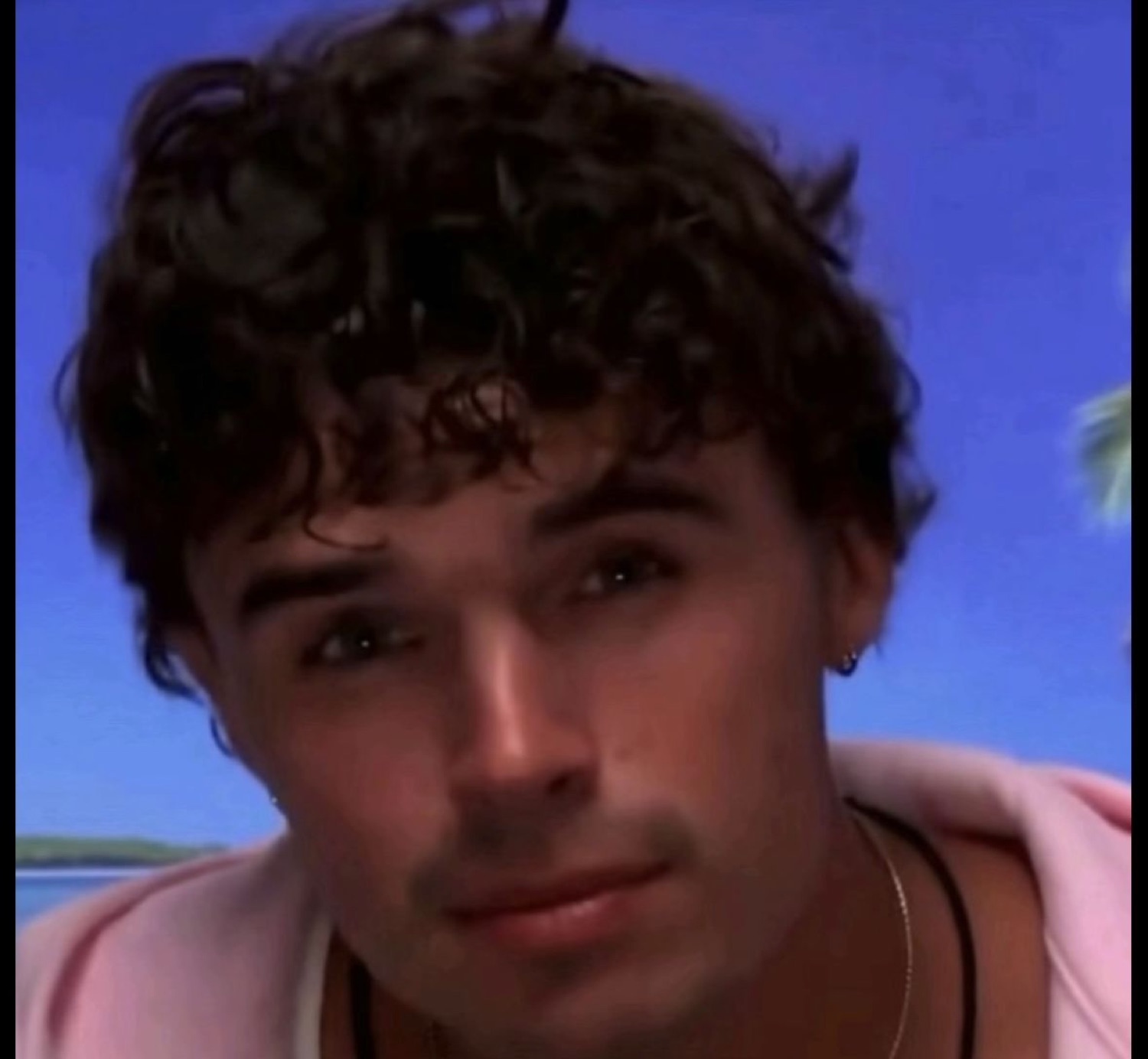 Love Island islander looking up with sad puppy-dog eyes