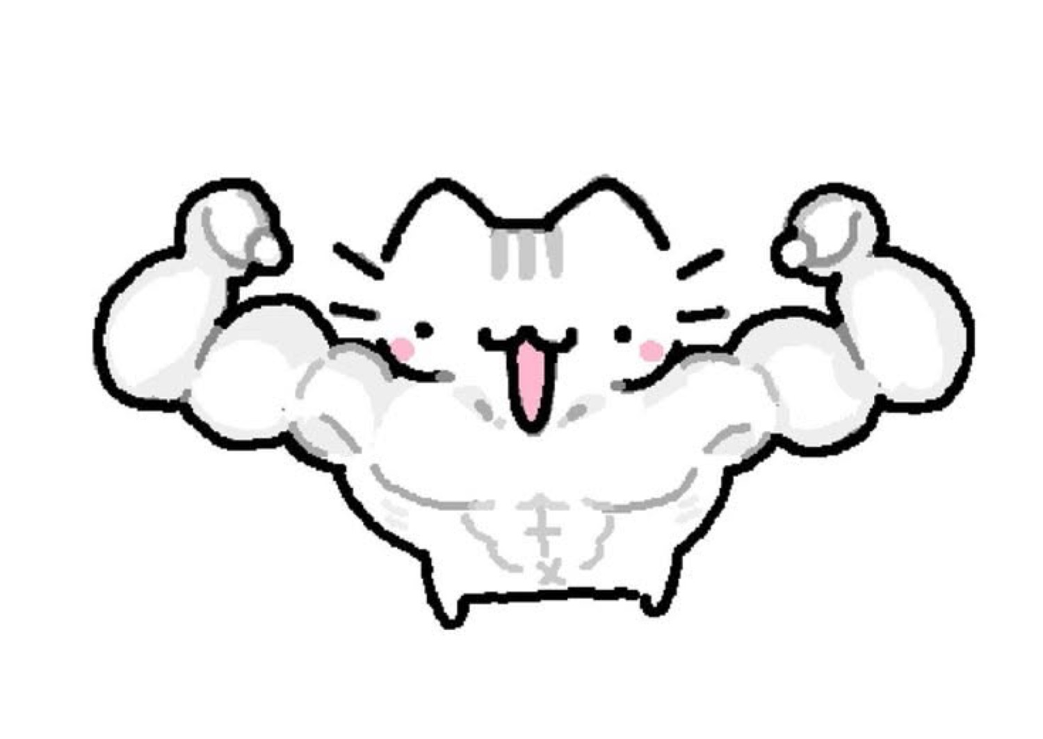 Doodle cat flexing big puffy arms