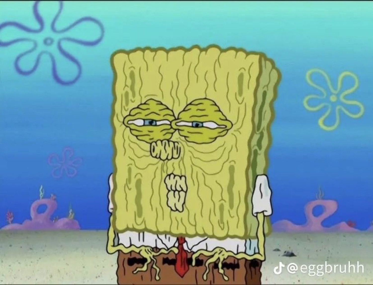 Dried-out shriveled SpongeBob looking completely drained