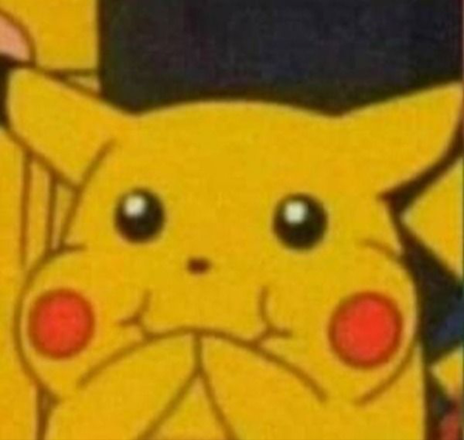 Surprised Pikachu with a wide-eyed, open-mouthed shocked stare