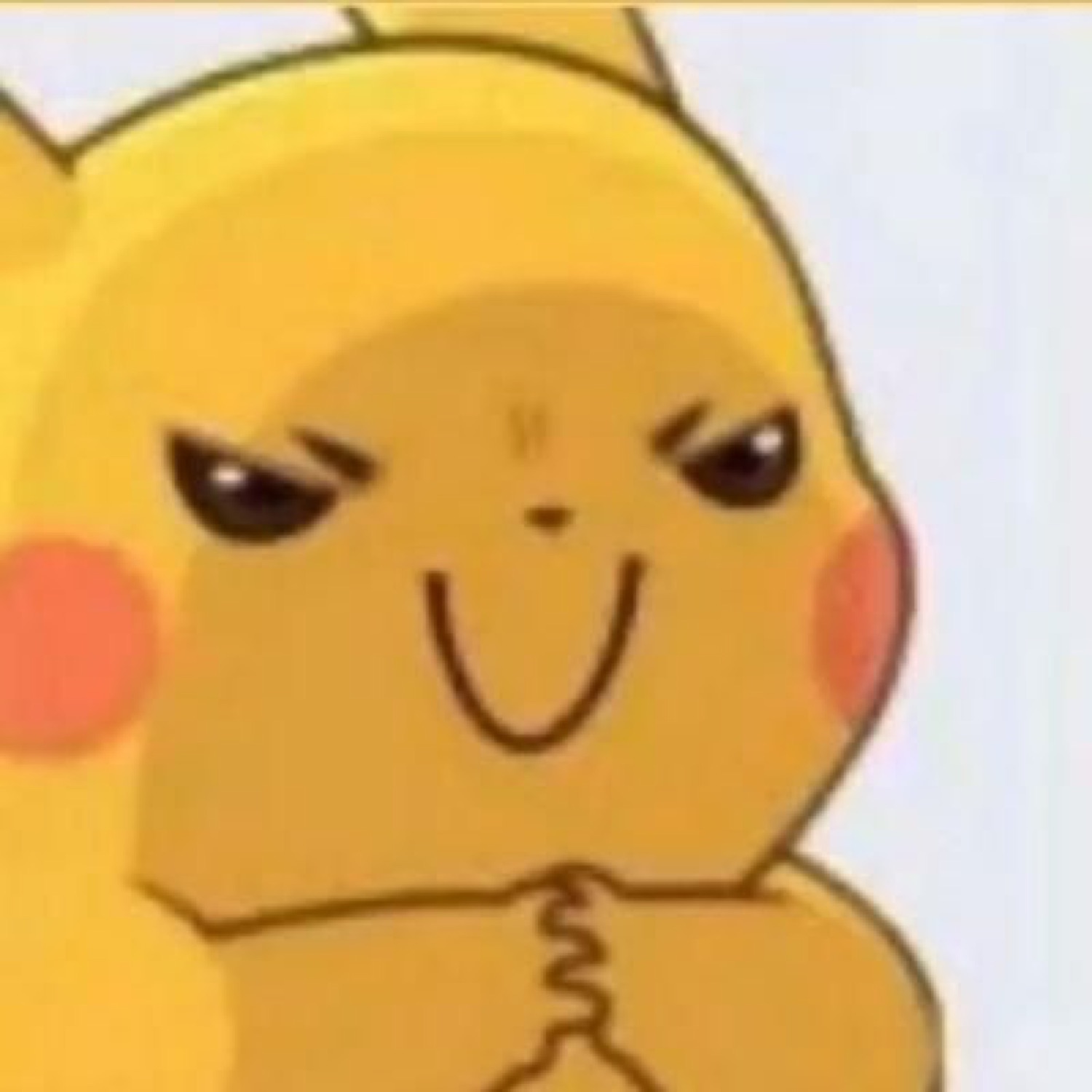 Pikachu with fingers steepled and a devious, scheming little grin