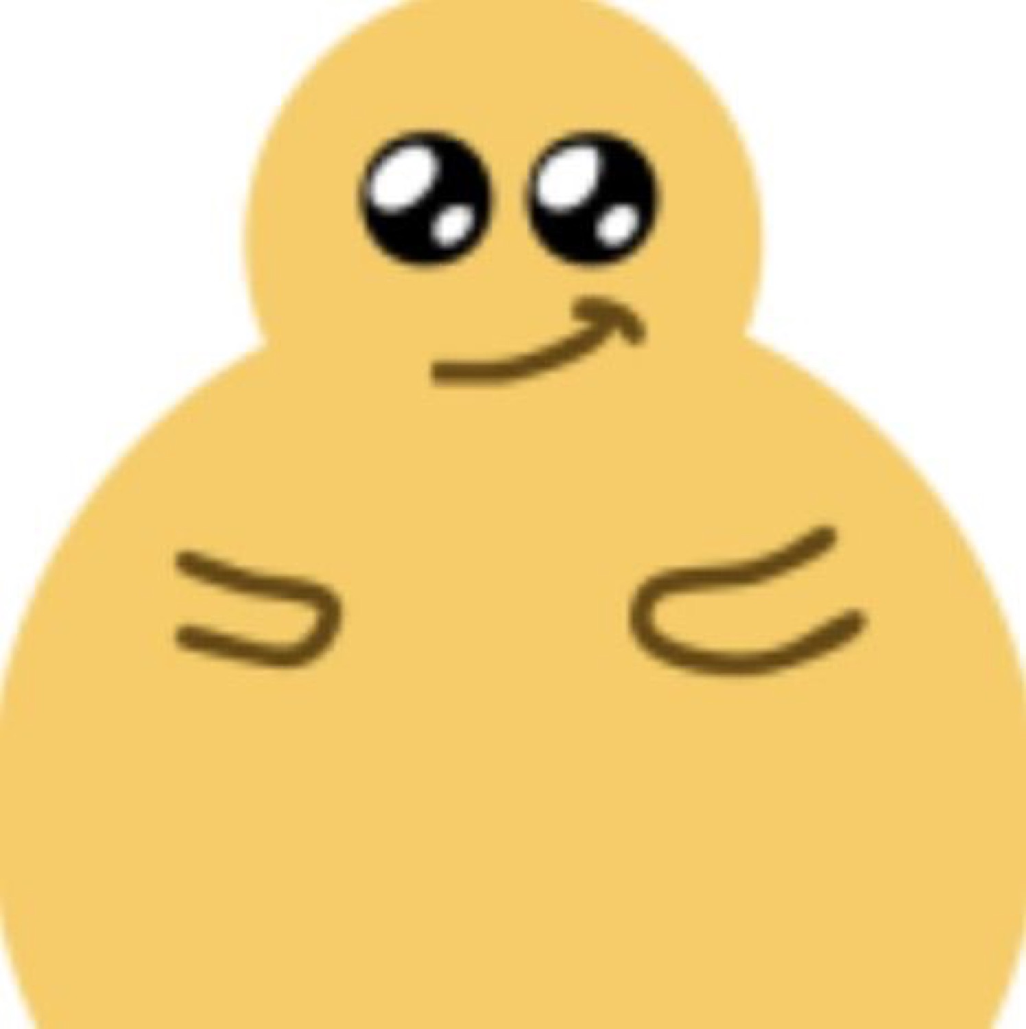 Chubby yellow blob cartoon with a sheepish little smile and stubby raised arms