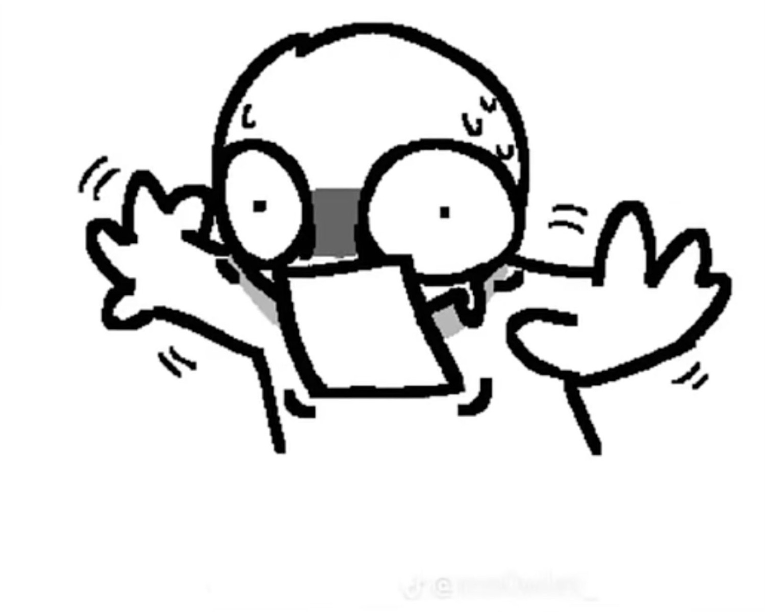 Doodle character with bug eyes flailing both hands in a total panic