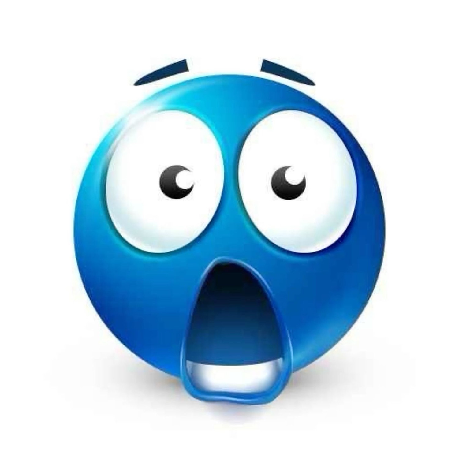 Blue 3D emoji face with wide eyes and a jaw-dropped open mouth in total shock