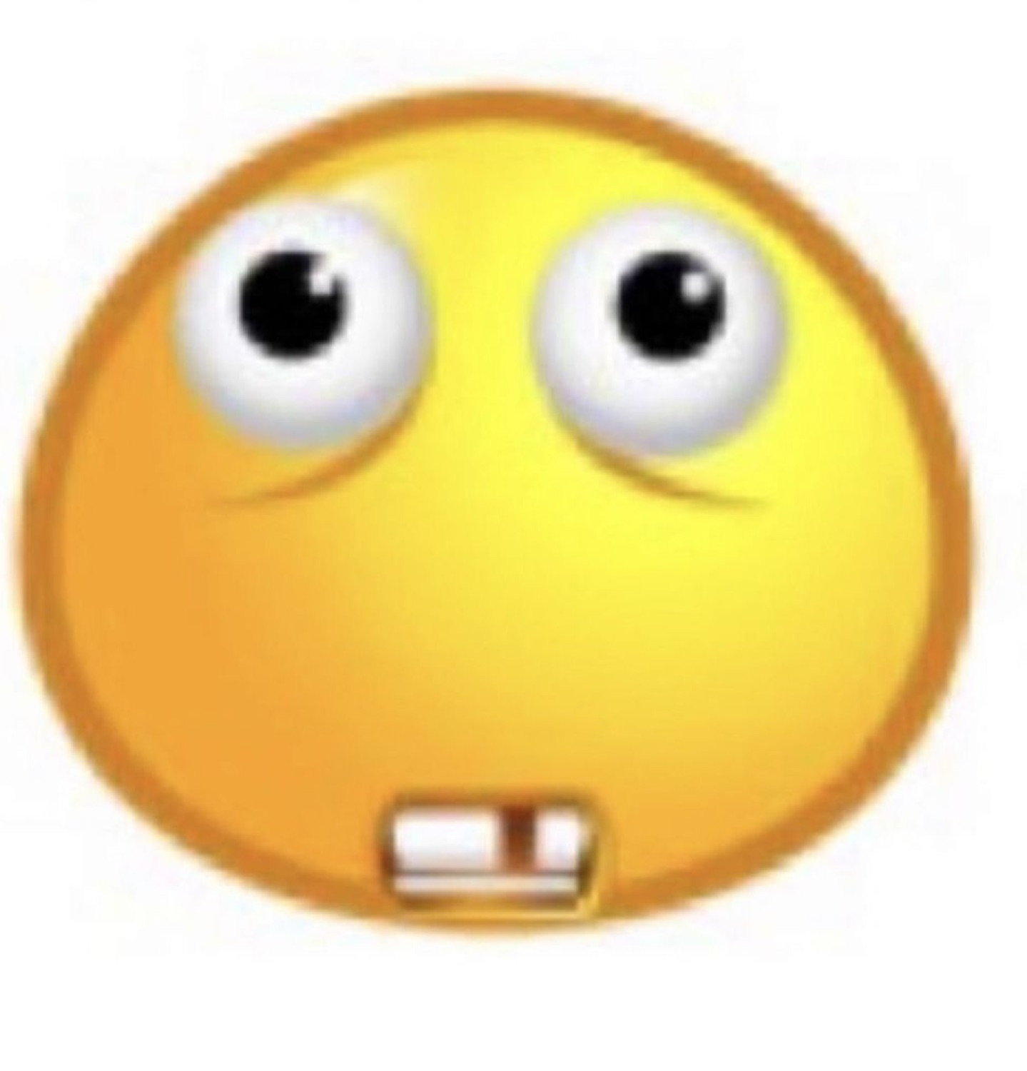 Yellow emoji face with eyes rolling up in anxiety and a nervous buck-toothed grimace