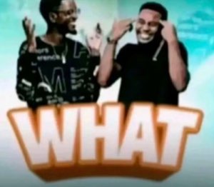 Two guys grabbing their heads in disbelief over a giant 'WHAT'