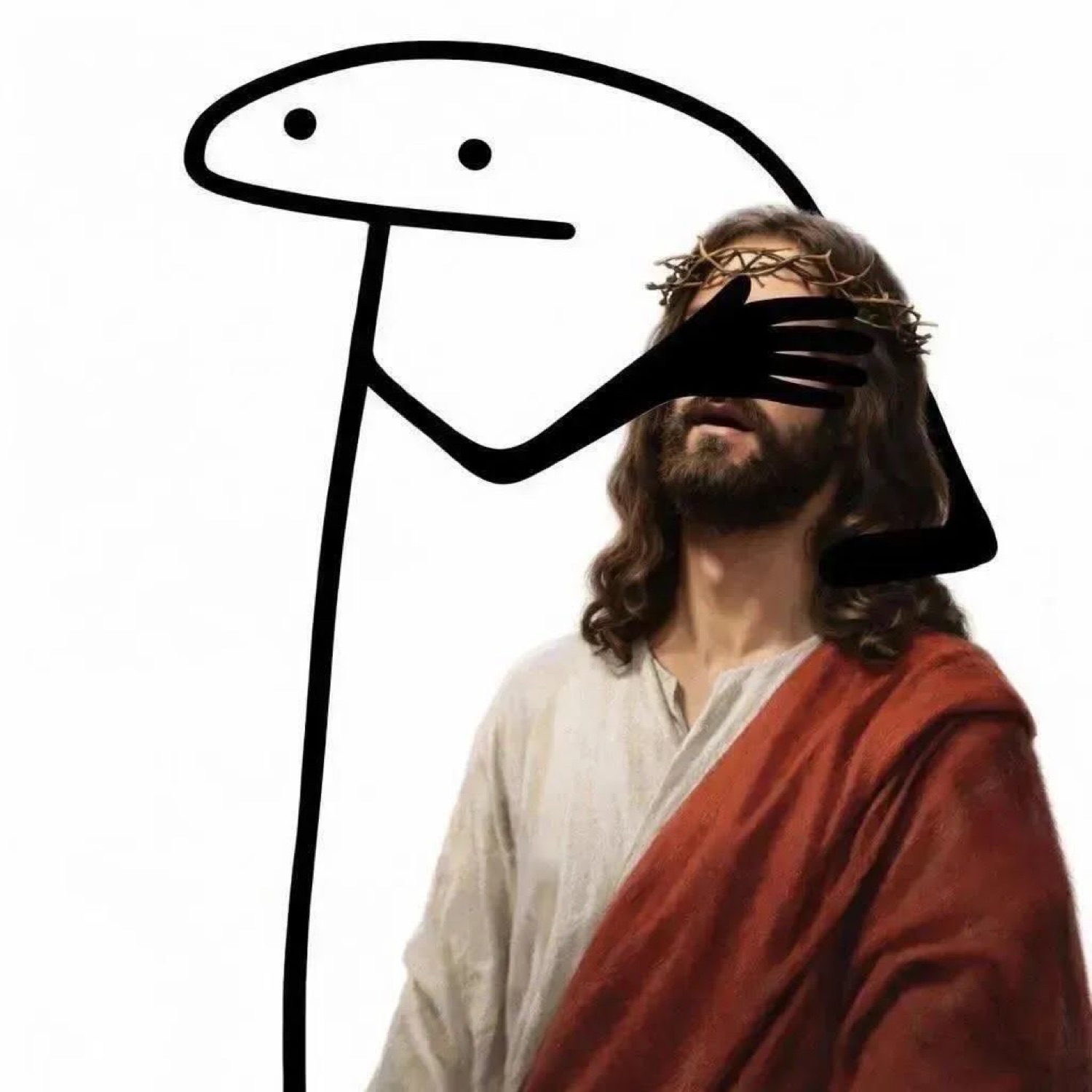 Flork stick figure covering Jesus' eyes