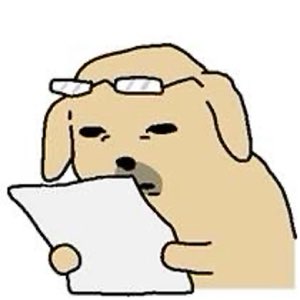 Cartoon dog with glasses on its head reading a paper with a skeptical squint