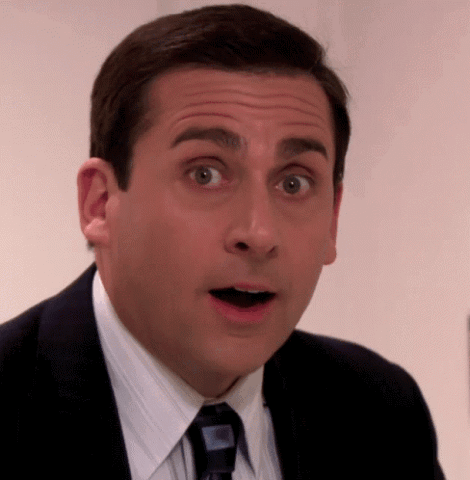 Steve Carell as Michael Scott gasping with his mouth wide open