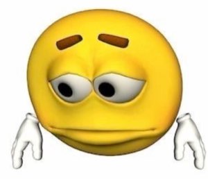 3D rendered emoji with droopy eyes and raised hands looking completely over it
