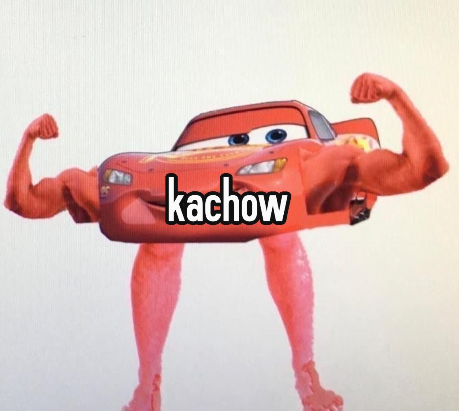 Lightning McQueen with muscular arms and legs: 'kachow'