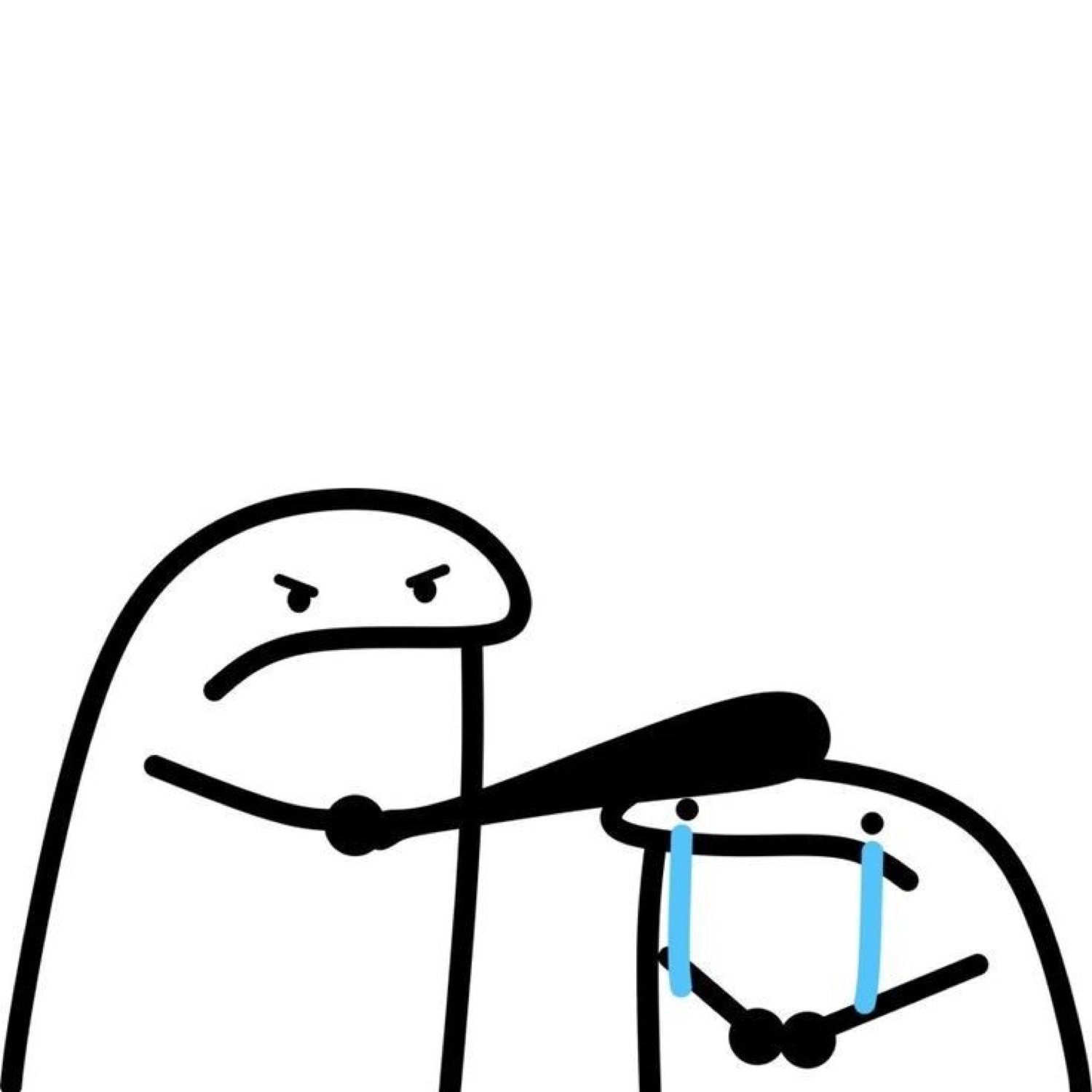 Angry flork bonking a crying flork with a club