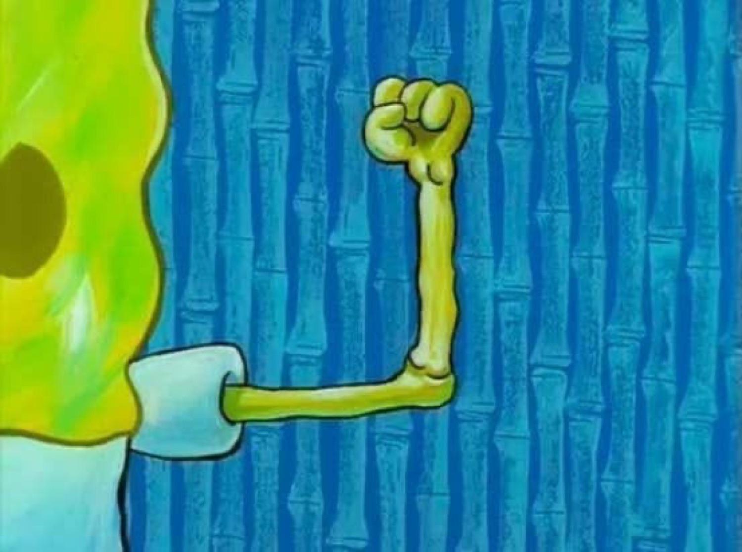 SpongeBob flexing a skinny arm with a tiny bicep