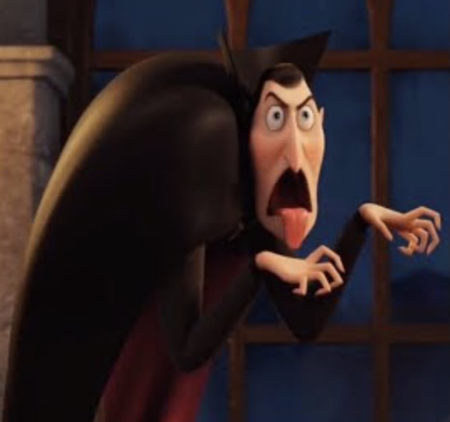 Hotel Transylvania Dracula sticking his tongue out with claws raised