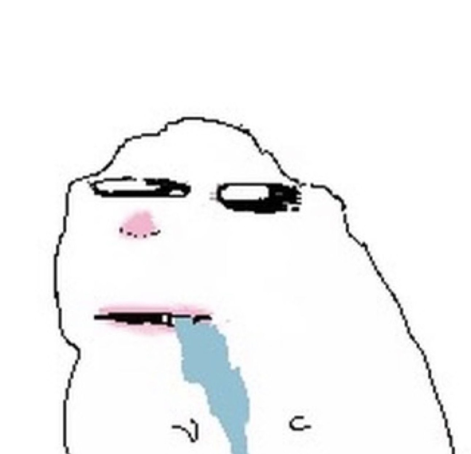 Trollge bear drooling a blue tear, looking utterly defeated