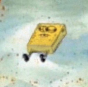 SpongeBob lying face down and flattened on the seafloor, fully defeated