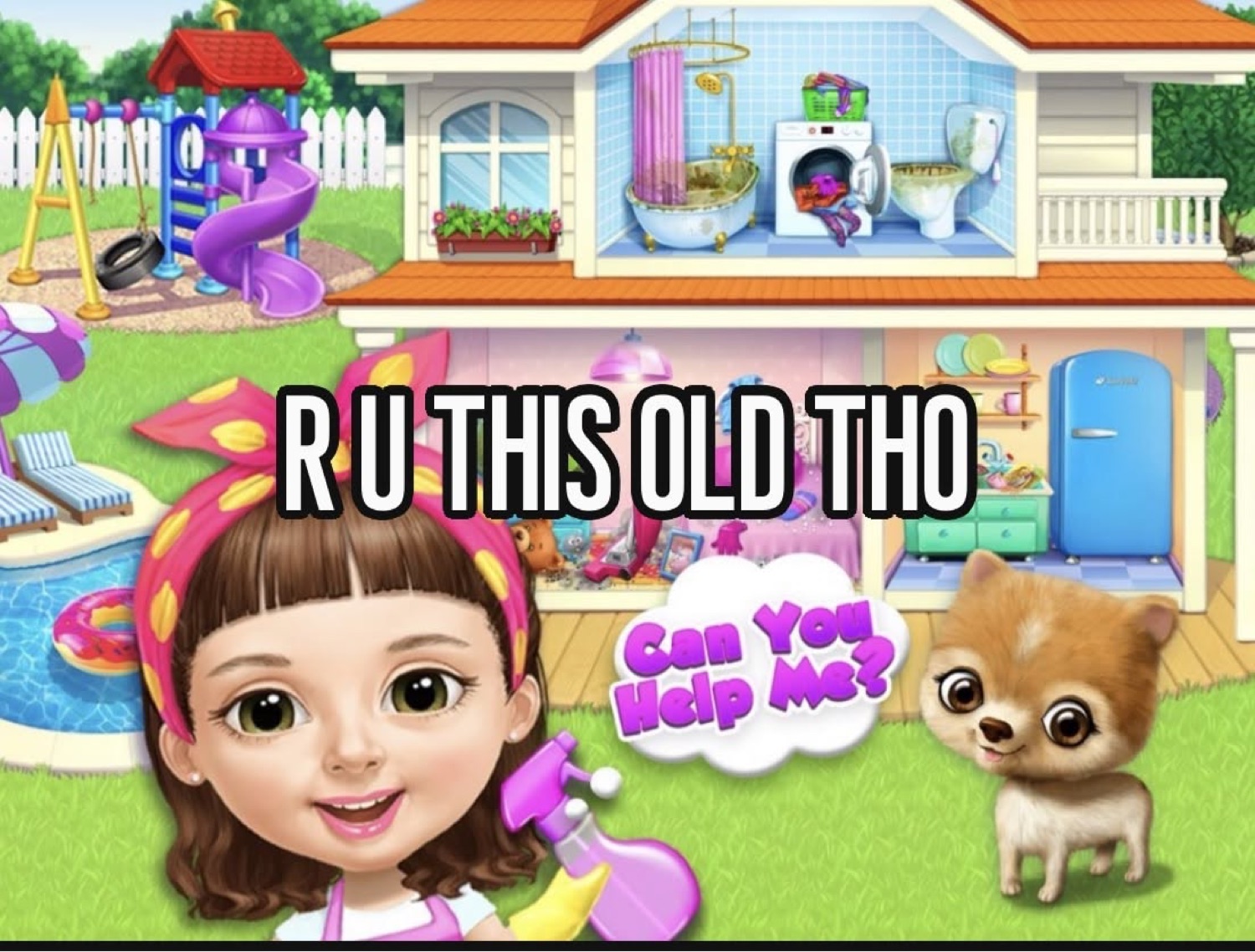 Kids' phone game art: 'R U THIS OLD THO'