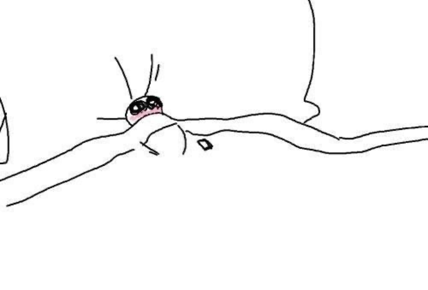 Crudely drawn figure face-planted flat on a bed with big glossy teary eyes