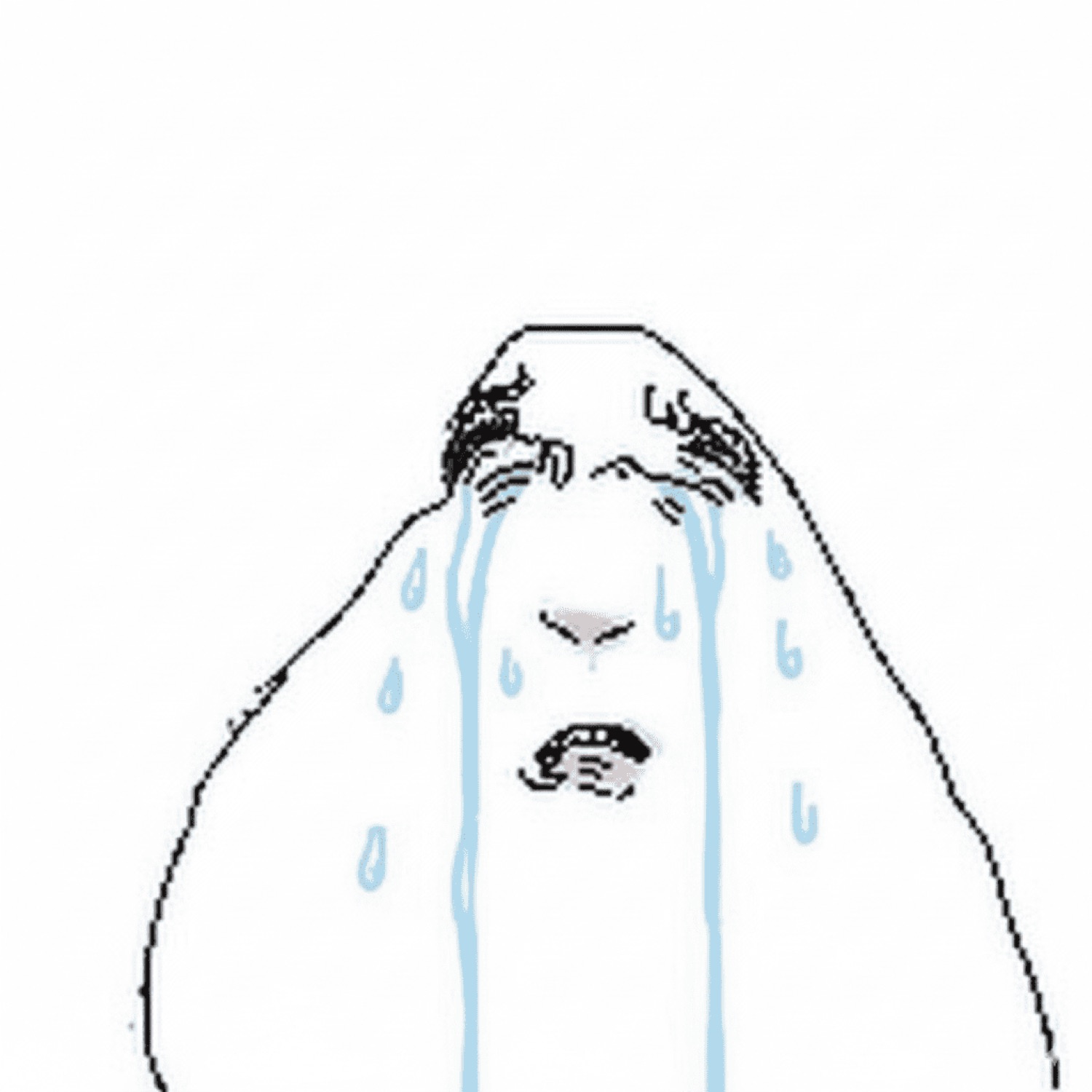 Crudely drawn blob face sobbing with rivers of tears pouring down