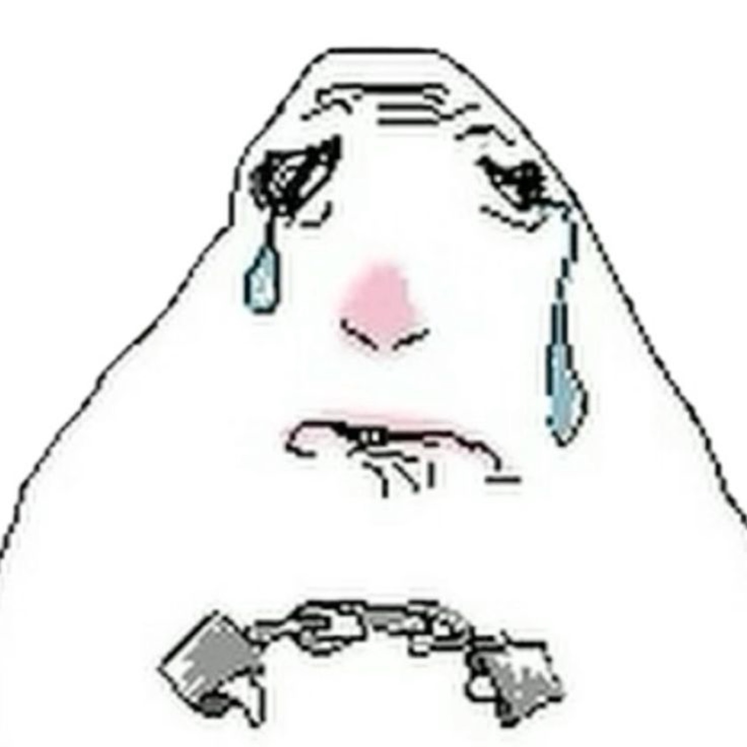 Simple crying meme face with tears rolling down, guns pointed at its own chin