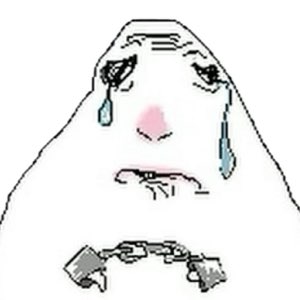 Simple crying meme face with tears rolling down, guns pointed at its own chin