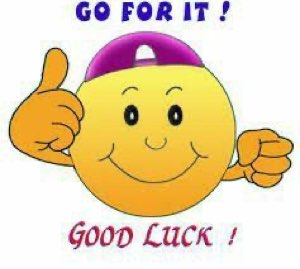 Smiley in a cap giving a thumbs up: 'GO FOR IT! Good Luck!'