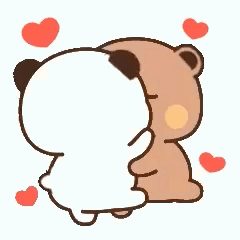 Cute cartoon bears hugging surrounded by hearts