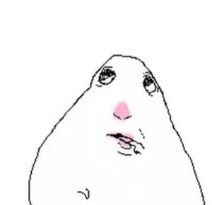 Wojak-style blob with teary sad eyes looking up with a dejected pout