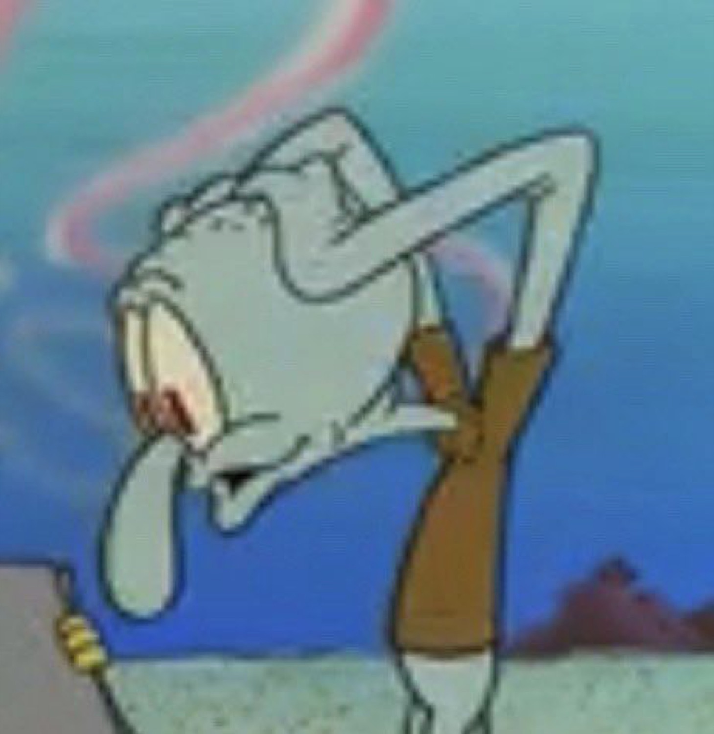 Squidward covering his face mid-cry, full breakdown mode