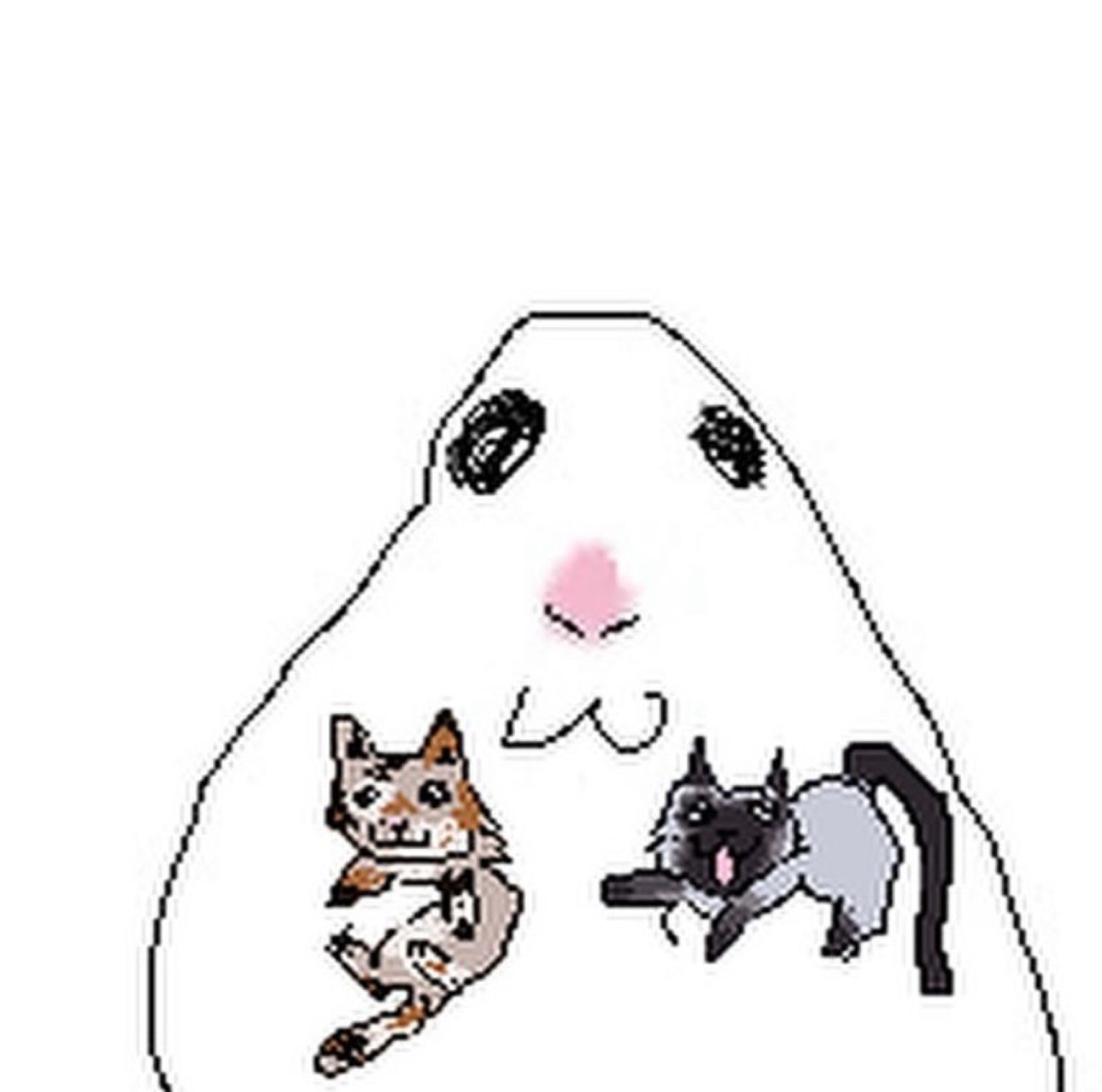 Blank white blob doodle with two tiny cats sprawled across its body