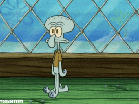 Squidward walking over and throwing his brain in the trash