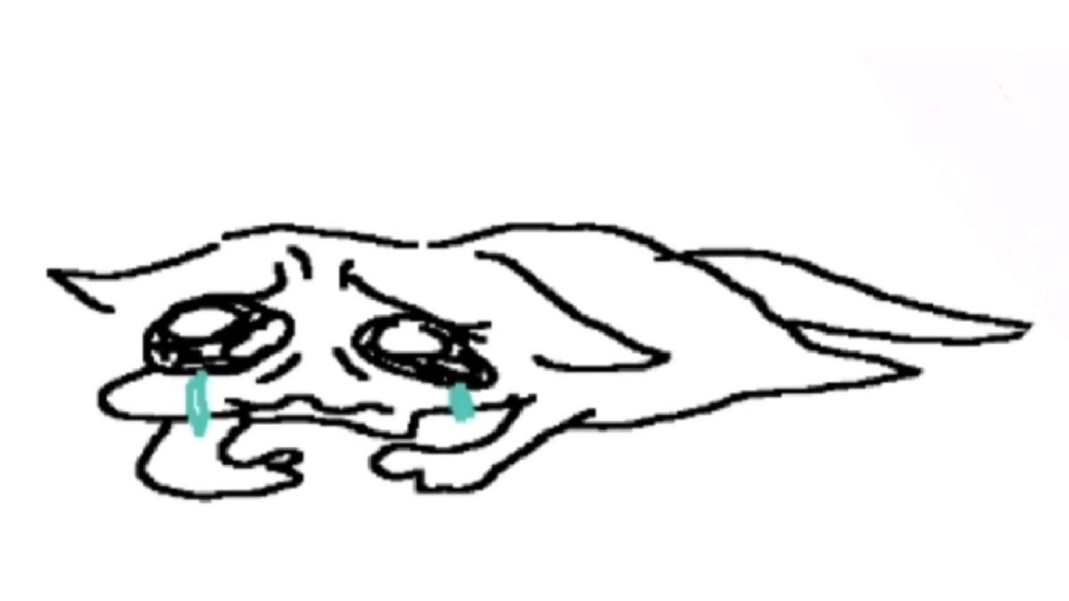 Tiny hand-drawn cat lying flat and weeping with absolutely zero will to go on