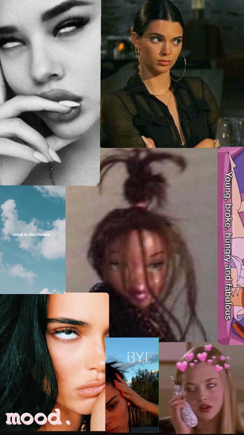 Moody aesthetic collage of models and a melting-face meme with 'mood' captions