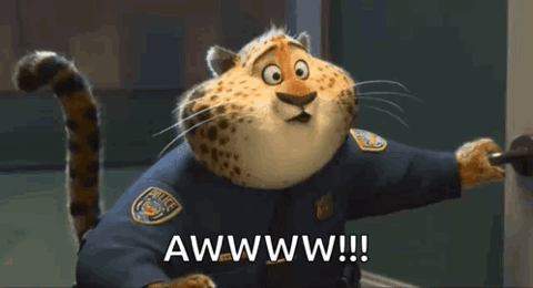 Clawhauser the cheetah from Zootopia swooning, "awwww"