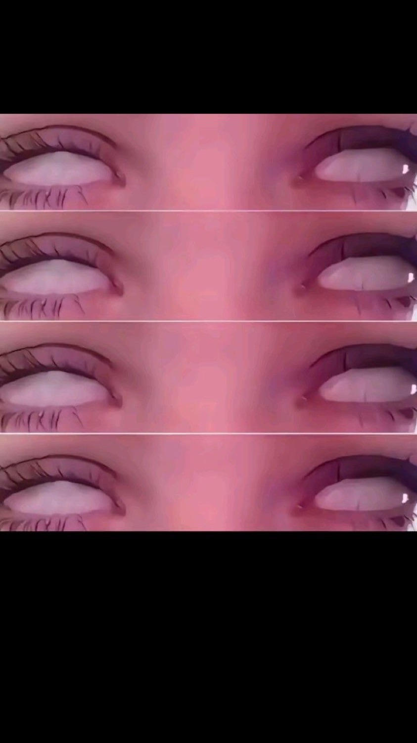 Repeated stacked close-ups of a half-closed eye in a pink hazy filter