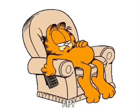 Garfield slumped in his armchair with the TV remote