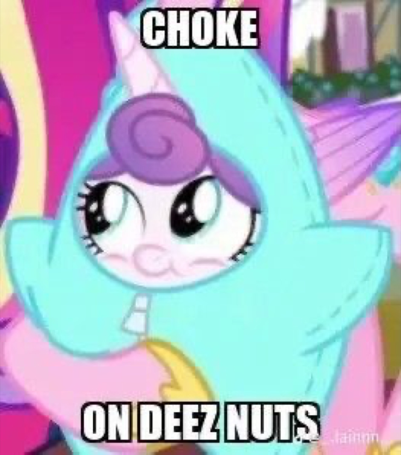 My Little Pony character side-eyeing you with a flat expression and bold text calling you out