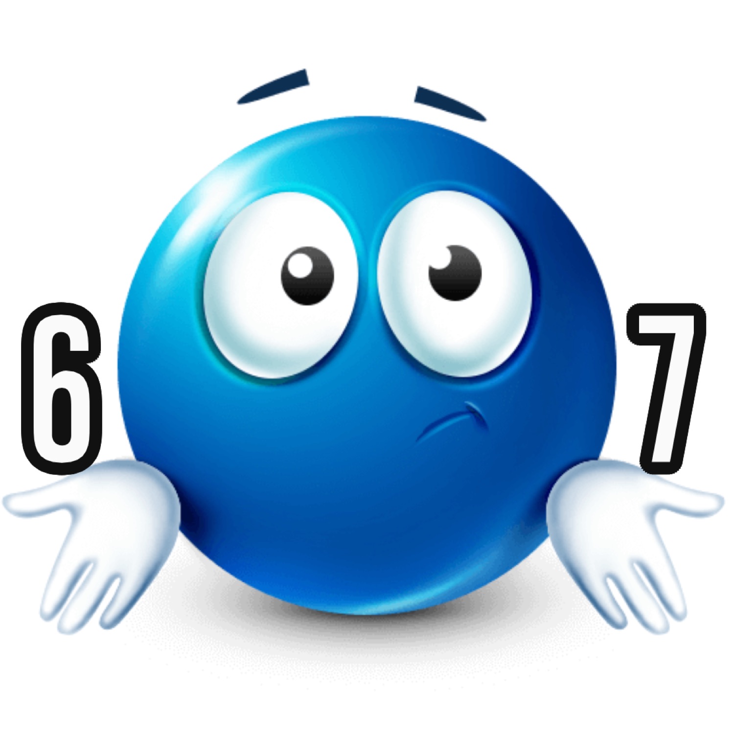 Blue emoji with raised eyebrows shrugging between '6' and '7'