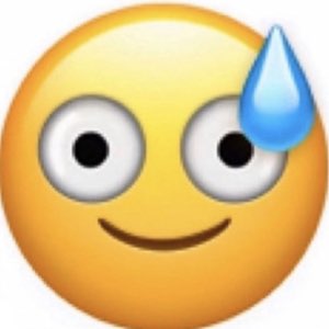 Yellow emoji with a nervous half-smile and a big sweat drop