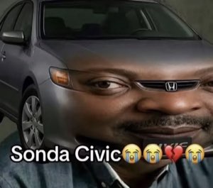 Man's teary face blended into a Honda logo, captioned 'Sonda Civic' with sob emojis