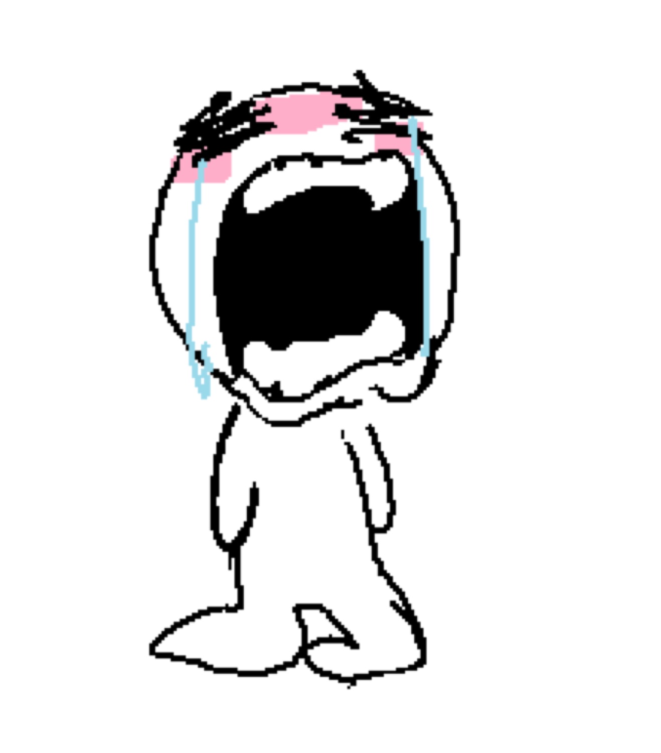Simple cartoon character wailing with tears streaming down and mouth gaping open in despair