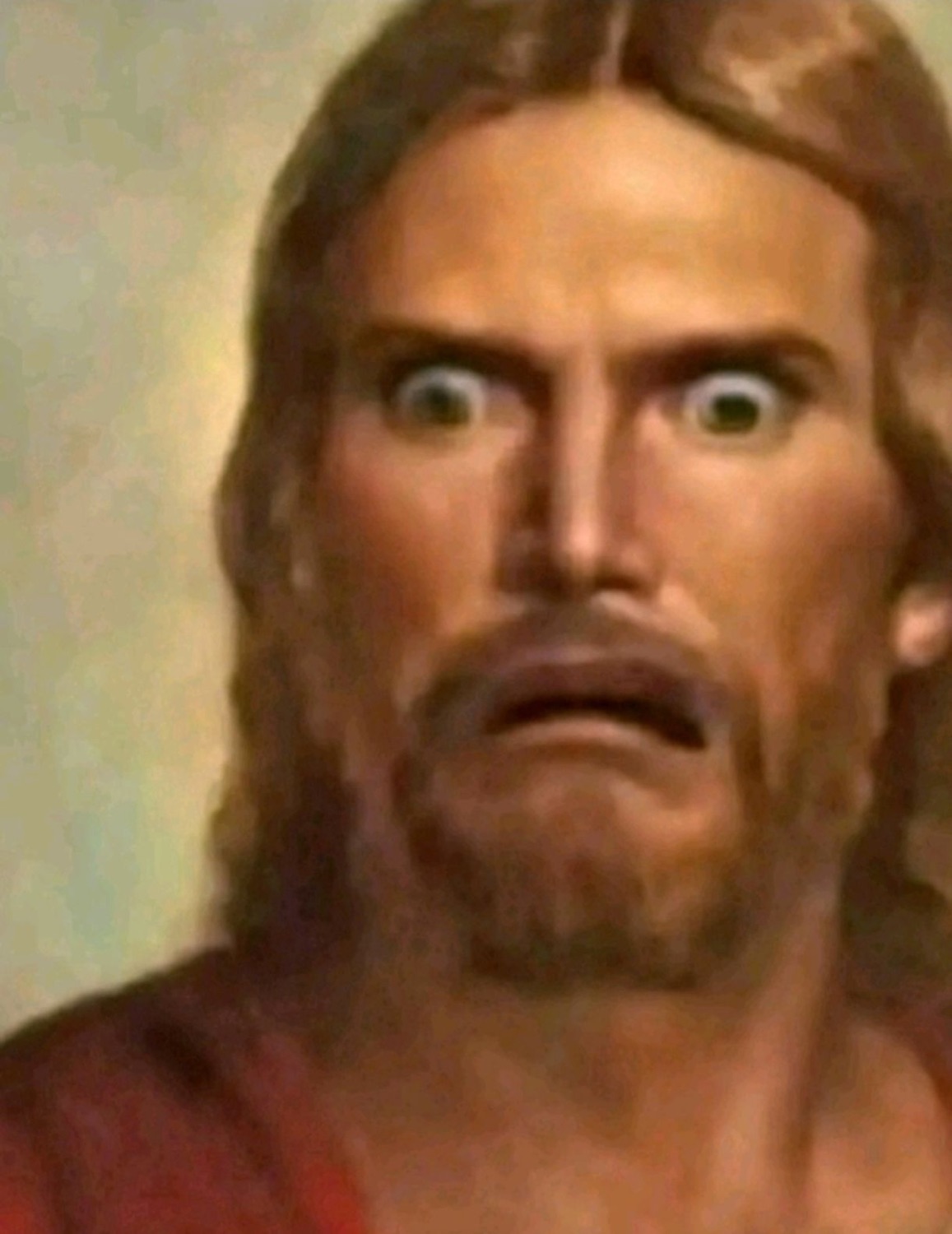 Painting of Jesus with wide shocked eyes