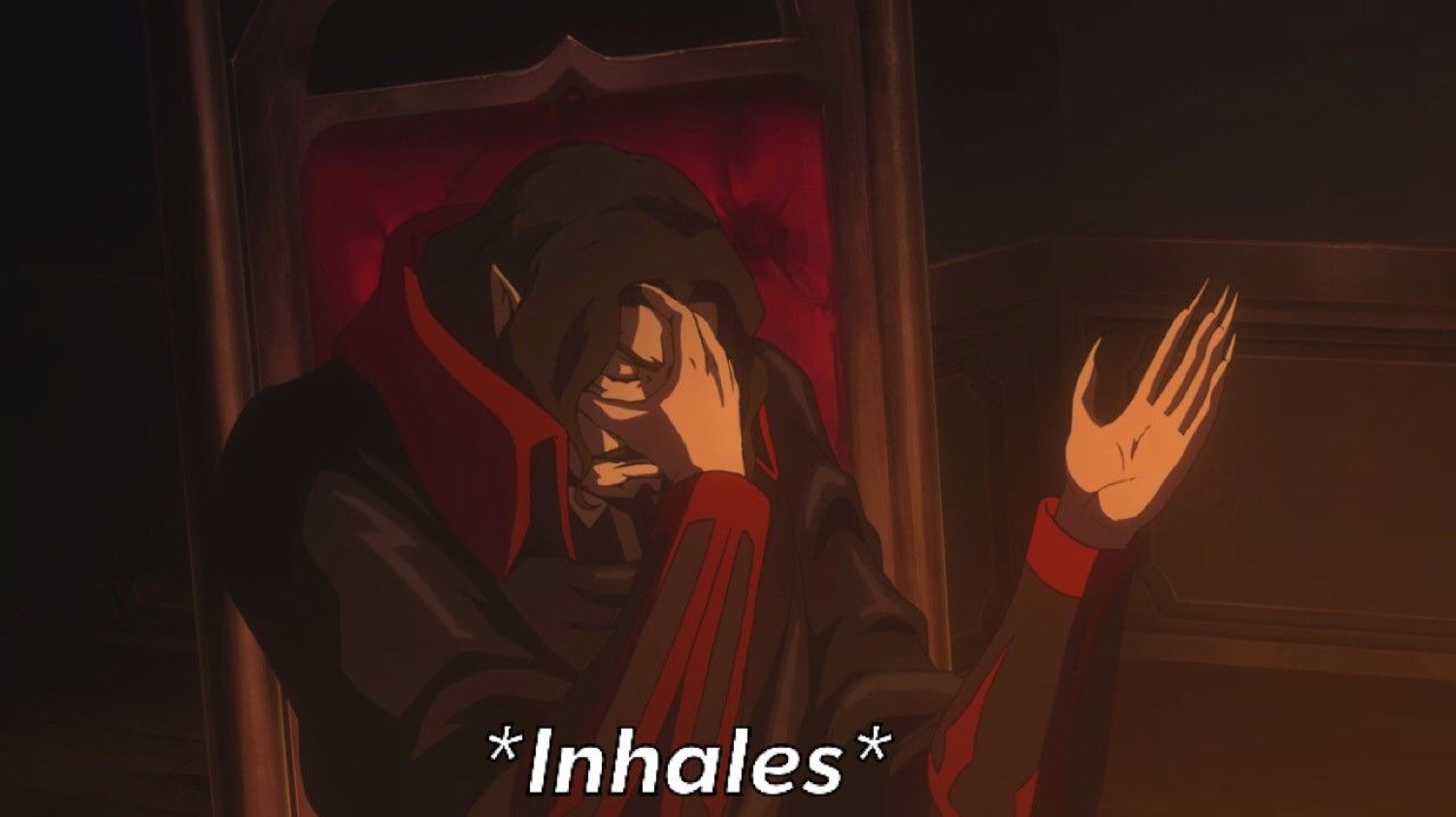 Castlevania Dracula on his throne, facepalming: '*Inhales*'