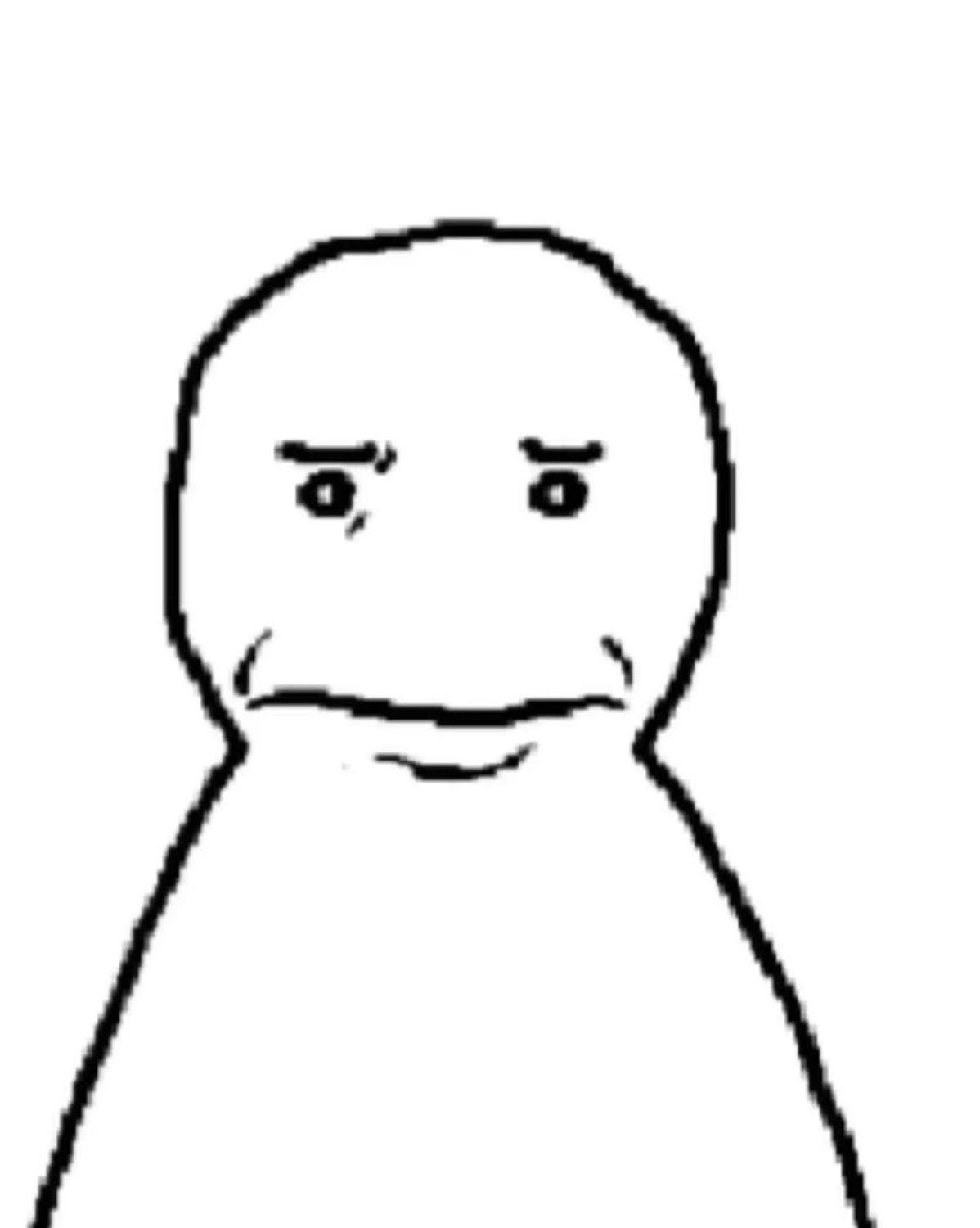 Minimalist blob character staring forward with a flat frown and absolutely zero emotion
