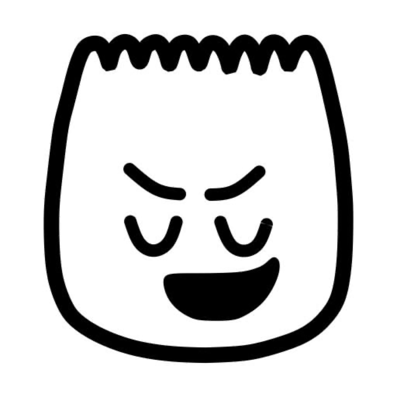 A minimalist black-and-white doodle face grinning with a smug, mischievous smirk